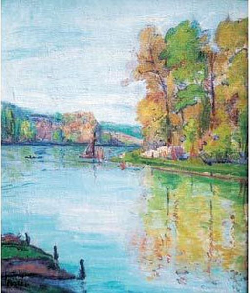 La Seine A Thomery Oil Painting by Jean Peske