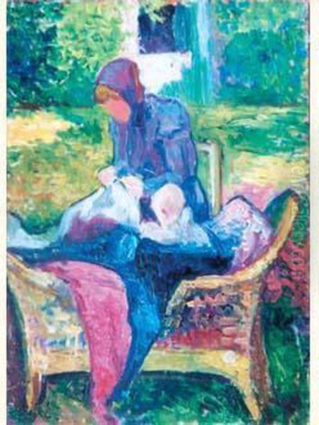 Mere Et Enfant Dans Le Jardin Oil Painting by Jean Peske