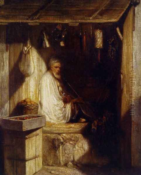 Turkish Merchant Smoking in His Shop 1844 Oil Painting by Alexandre Gabriel Decamps