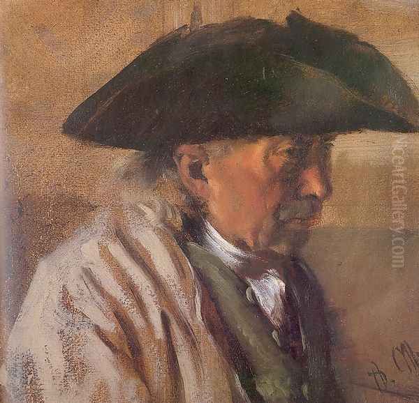 Peasant with a Three-Cornered Hat 1850-60 Oil Painting by Adolph von Menzel