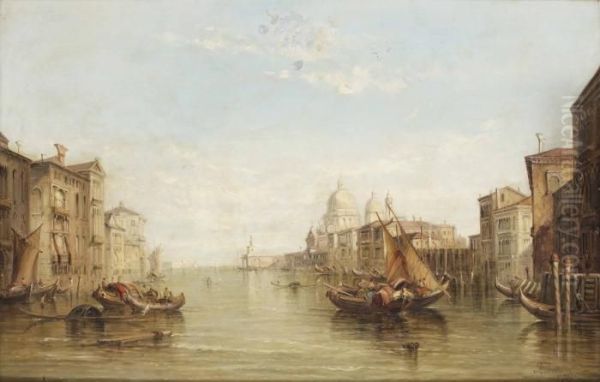 Vy Fran Canal Grande Mot Maria Della Salute, Venedig Oil Painting by Alfred Pollentine