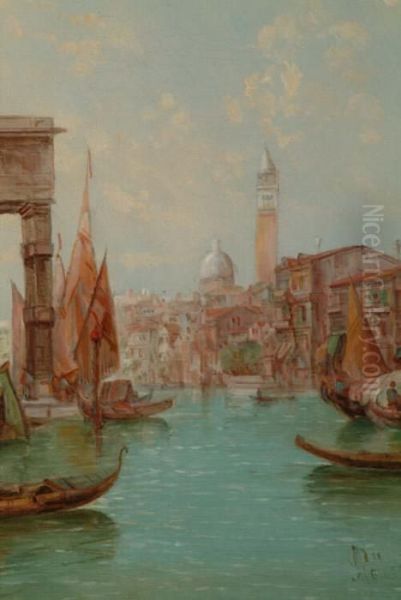 British The Dogana And Venice Oil Painting by Alfred Pollentine