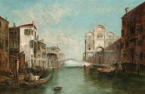 Scuola Di San Marco; And A View On A Venetian Canal Oil Painting by Alfred Pollentine