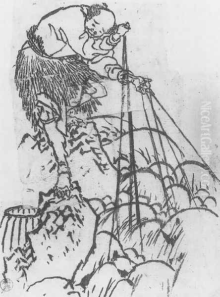 Study of a Cormorant Fisherman I Oil Painting by Katsushika Hokusai