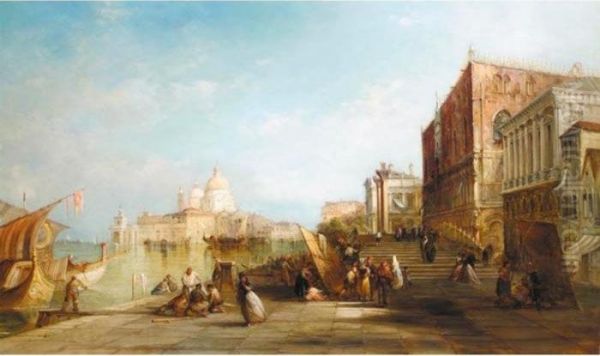 Santa Maria Della Salute From The Riva Degli Schiavoni, Venice Oil Painting by Alfred Pollentine