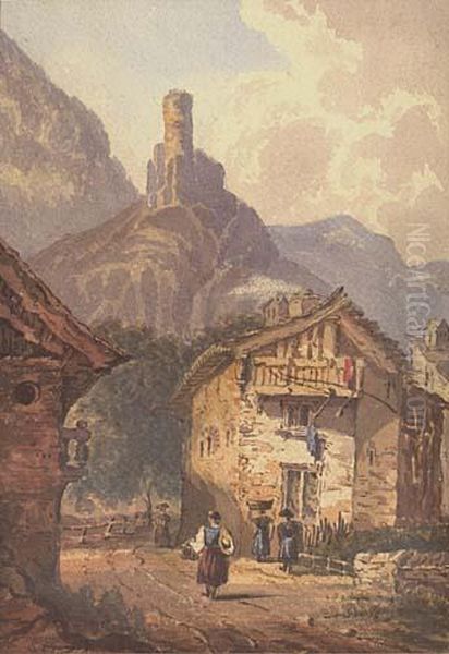 View Of An Apline Village Oil Painting by Samuel Prout