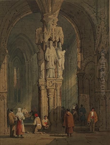 The Entrance To A Continental Cathedral Oil Painting by Samuel Prout