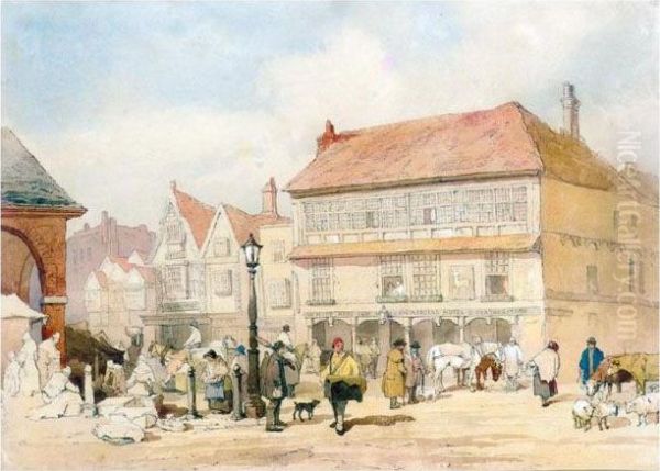 Market Day, Taunton, Somerset Oil Painting by Samuel Prout