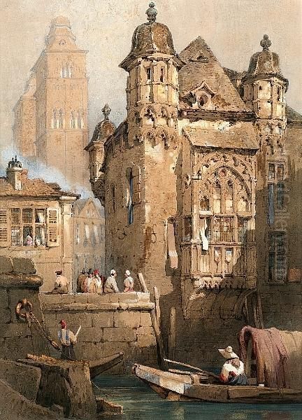 By The Water Front, Strasbourg And Another Continental View Oil Painting by Samuel Prout