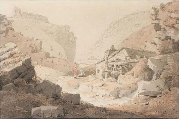 Arthur's Castle At Tintagel, Cornwall Oil Painting by Samuel Prout