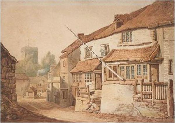 Street In Bray, Berkshire Oil Painting by Samuel Prout