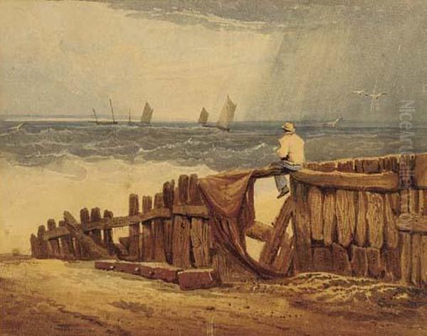 The Breakwater Oil Painting by Samuel Prout