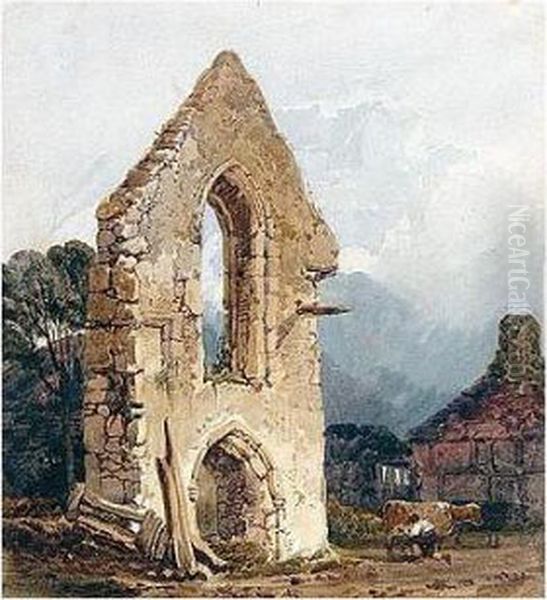 West Door, St Denys Priory, Southampton Oil Painting by Samuel Prout