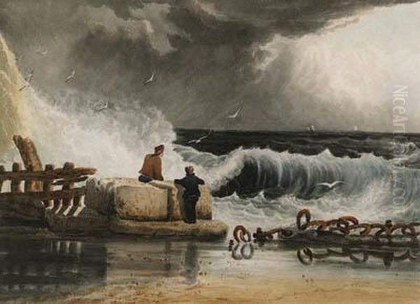 Figures Watching A Passing Storm Oil Painting by Samuel Prout