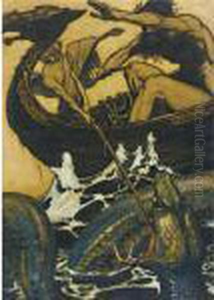 Sea Battle (stories From The Edda) Oil Painting by Arthur Rackham