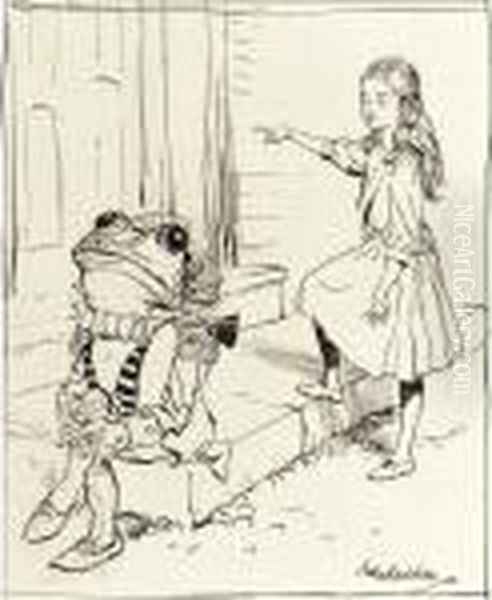 Alice And The Frog Footman Oil Painting by Arthur Rackham