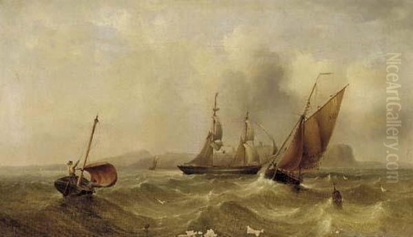 A Merchant Brig And Smaller Traffic Off Scarborough Oil Painting by Henry Redmore