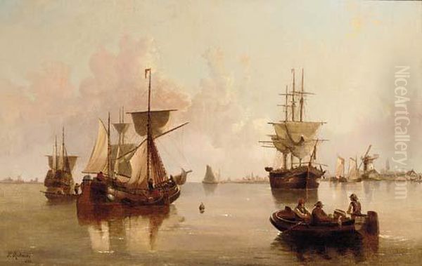 Becalmed On The River Oil Painting by Henry Redmore