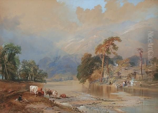 Village Of Grange, Borrowdale, Cumberland Oil Painting by Thomas Miles Richardson