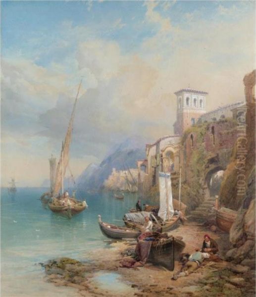 Fisherman On The Coast, Ragusa, Sicily Oil Painting by Thomas Miles Richardson