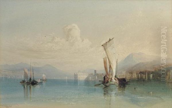 View Of Lago Maggiore With Shipping In The Foreground Oil Painting by Thomas Miles Richardson