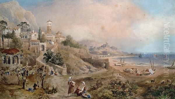 Amalfi, Gulf Of Salerno Oil Painting by Thomas Miles Richardson