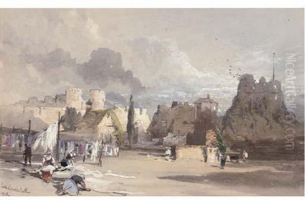 Carisbrooke Castle, Isle Of Wight Oil Painting by Thomas Miles Richardson