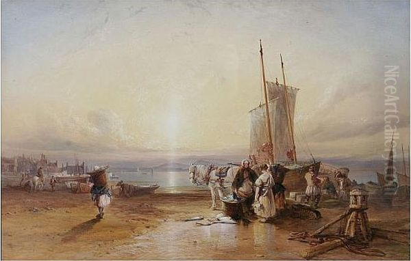 Sorting The Fish Oil Painting by Thomas Miles Richardson