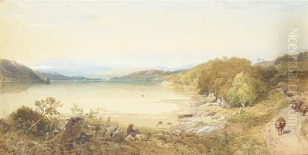 Loch Awe, From The Ford End, Cruachan In The Distance, Argyllshire Oil Painting by Thomas Miles Richardson