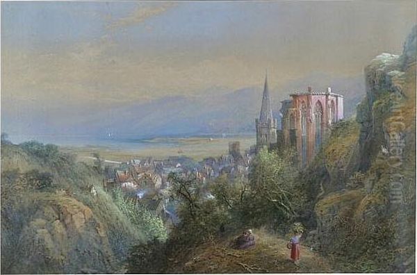 Bacharach On The Rhine Oil Painting by Thomas Miles Richardson