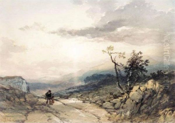 Figures On A Country Road Near Ambleside, Westmoreland Oil Painting by Thomas Miles Richardson