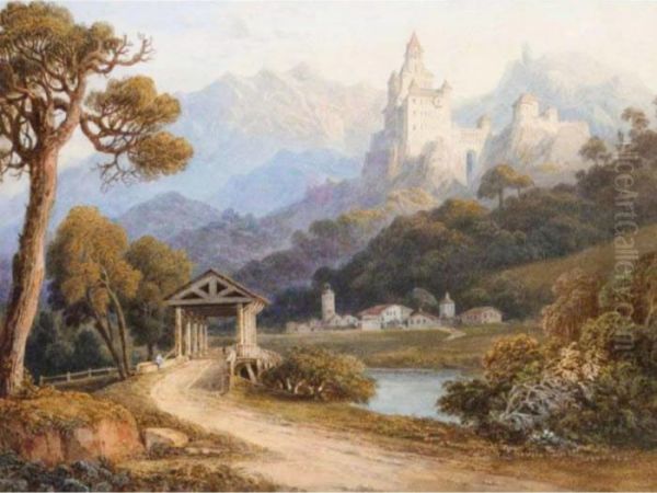 Chateau Near Collman At The Entrance Of Grednerthal Oil Painting by Thomas Miles Richardson