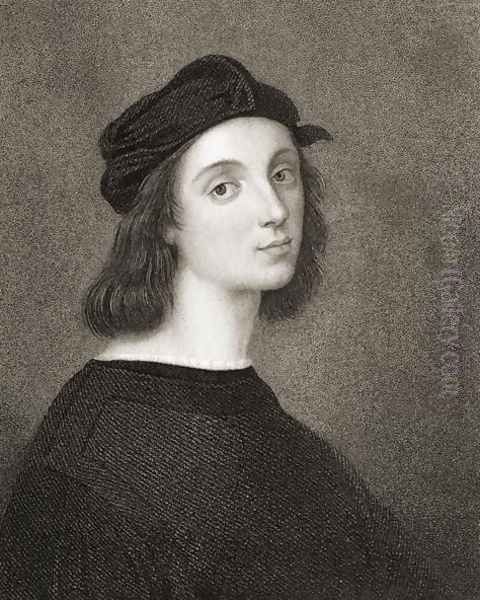 Raphael Raffaello Sanzio of Urbino 1483-1520 from Gallery of Portraits, published in 1833 Oil Painting by Raphael (Raffaello Sanzio of Urbino)