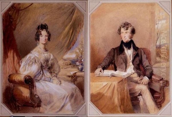 Portraits Of Mr. Hedley Vicars And Mrs. Elizabeth Vicars: A Pair Oil Painting by George Richmond