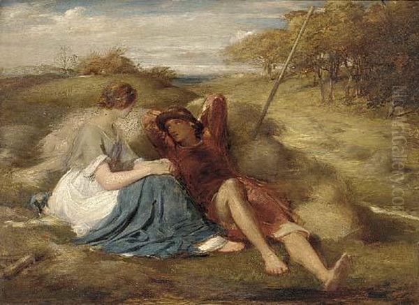 'the Lovers' Or 'the Harvesters' Oil Painting by George Richmond