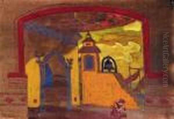 Ledenetz Palace. Drop-curtain For Rimskii-korsakov's Opera The Tale Of Tsar Saltan Oil Painting by Nicolaj Konstantinov Roerich