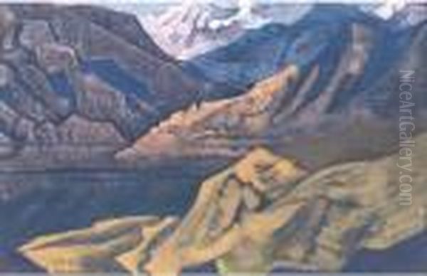 Manasbal Lake, From The Series Lakes And Gilgit Path Oil Painting by Nicolaj Konstantinov Roerich