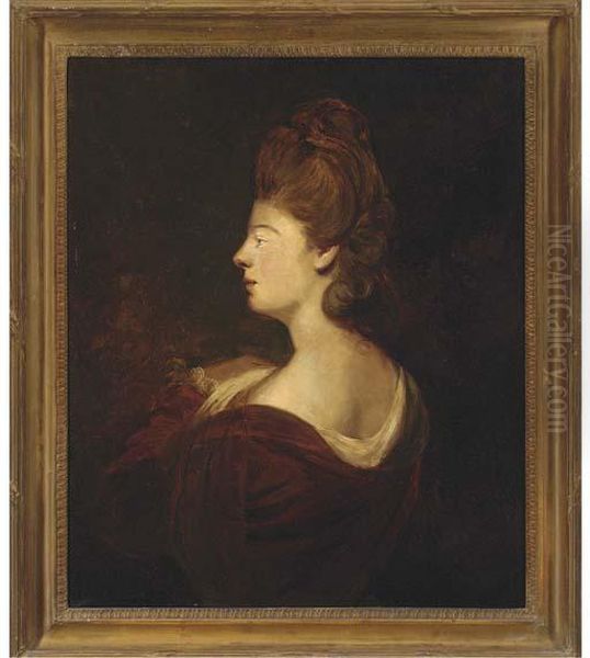 Portrait Of A Lady, Quarter-length, In A Red Dress Oil Painting by George Romney