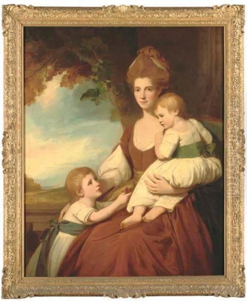 Group Portrait Of Mrs Charles Hawkins And Her Children Oil Painting by George Romney