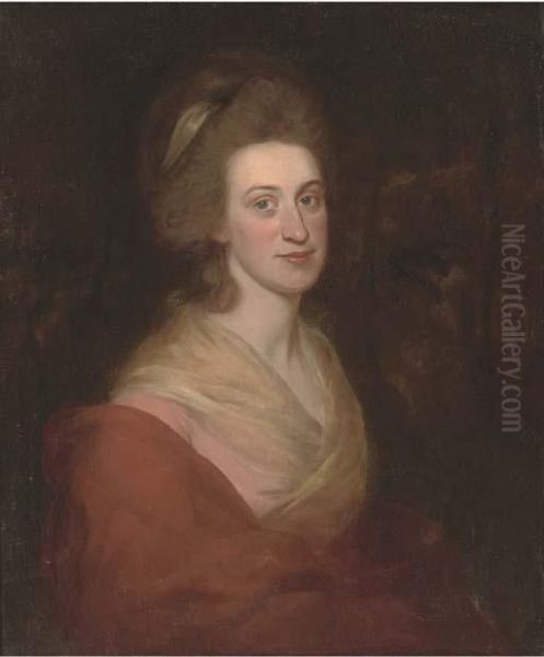 Portrait Of A Lady, Half-length, In A Pink Dress And Orangewrap Oil Painting by George Romney