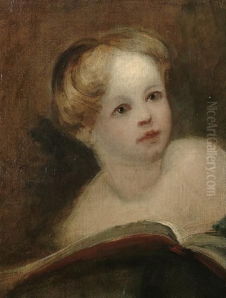 A Study Of A Child Reading A Book Oil Painting by George Romney