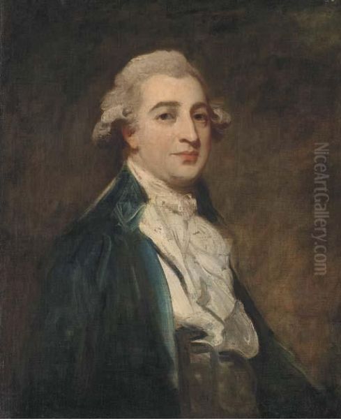 Portrait Of A Gentleman, Bust-length, In A Blue Jacket And Whitecravat Oil Painting by George Romney