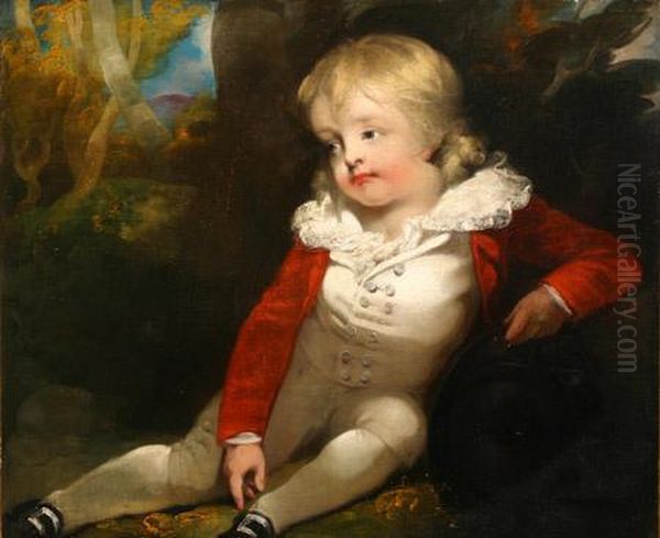 Portrait Of A Young Boy Seated In A Landscape Oil Painting by George Romney