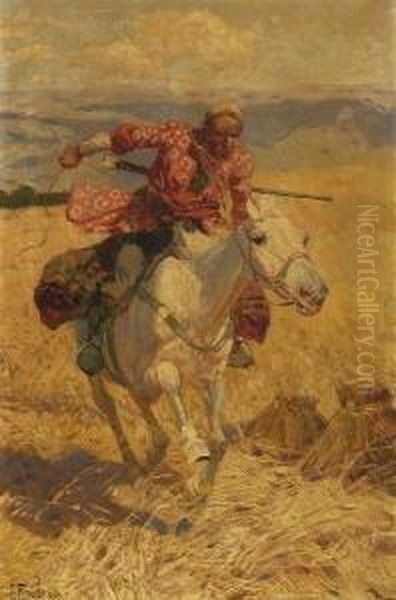 Reitender Mongole. Oil Painting by Franz Roubaud