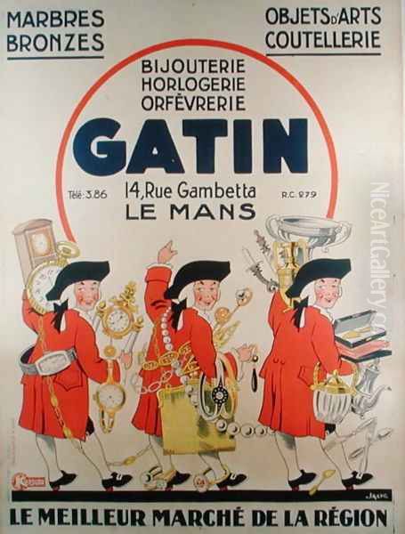 Poster advertising the antiques dealership Bijouterie Gatin Le Mans Oil Painting by Jack