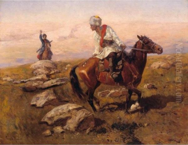 Two Riders Oil Painting by Franz Roubaud