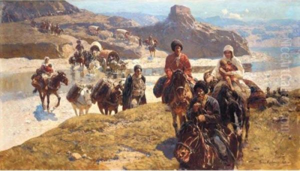 Mountain People Oil Painting by Franz Roubaud