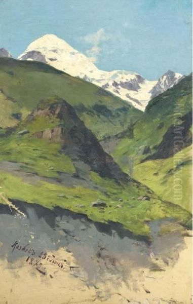 Caucasian Hillside Oil Painting by Franz Roubaud