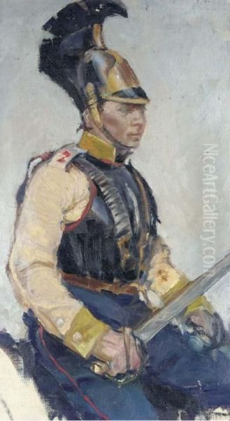 Study Of A Russian Cuirassier Oil Painting by Franz Roubaud