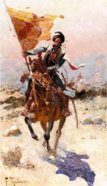 Charging Warrior Oil Painting by Franz Roubaud